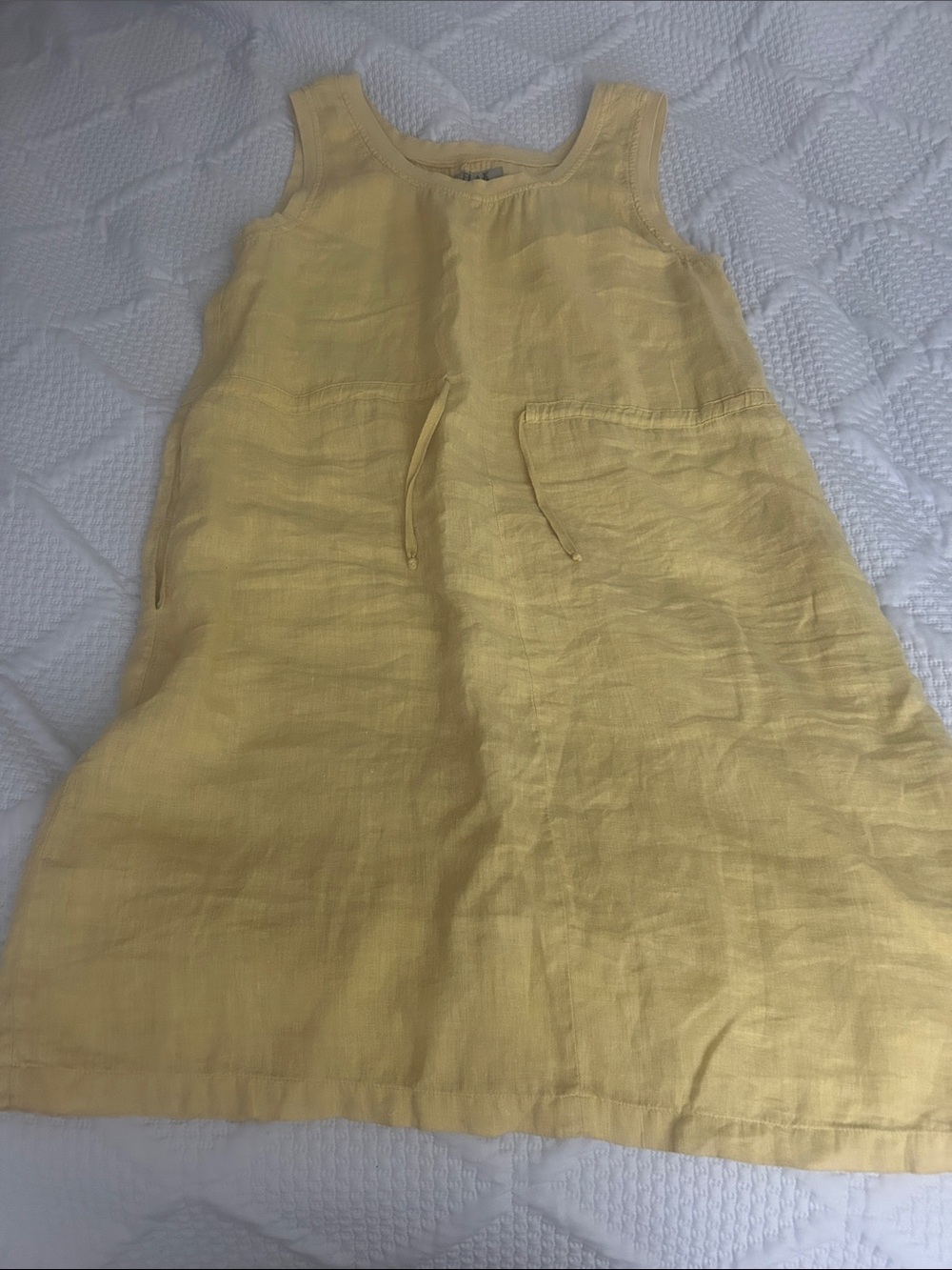 Flax Sleeveless Yellow Linen Tie-Waist Dress